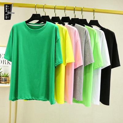 2022 Europäischer Stil Damen Übergröße Lässig Einfarbig Kurzarm Sommer T-Shirt