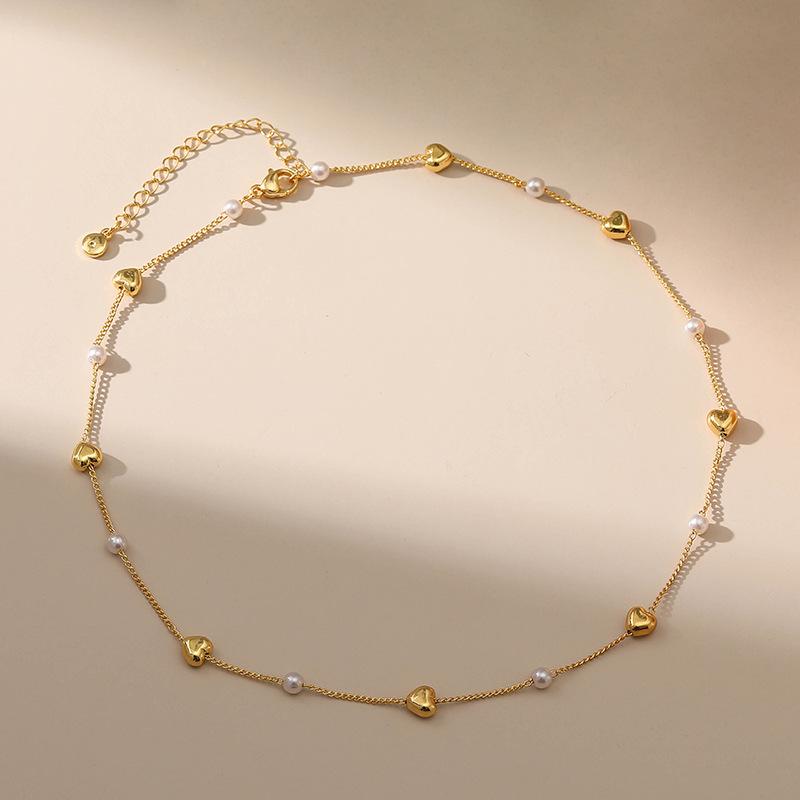 Women Fashion 18k Gold Plated Heart Pearl Necklace