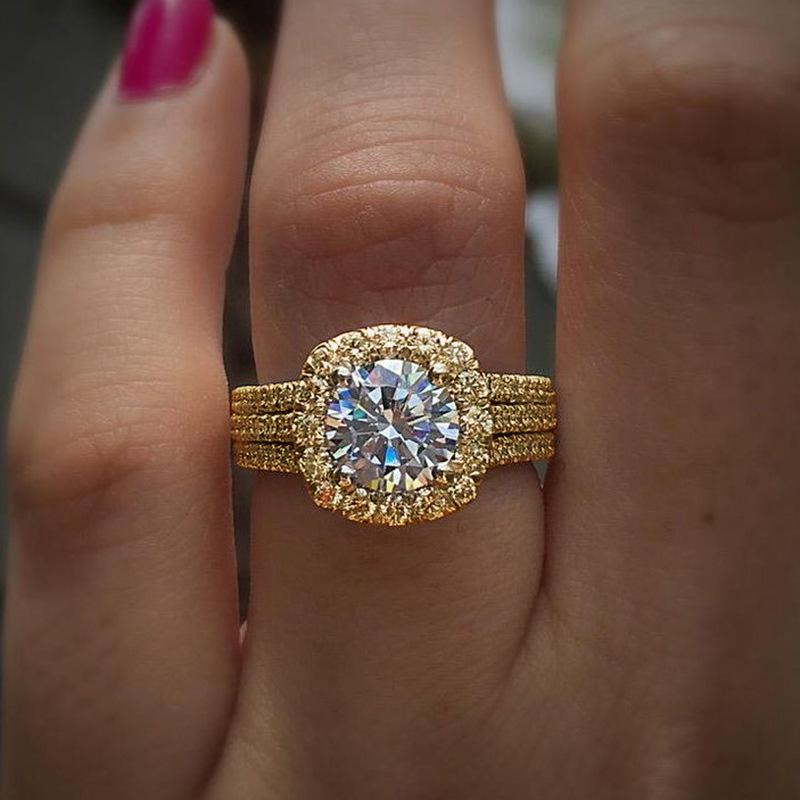 Anello Pieno di Diamanti Gioielli Zircone Matrimonio Semplice Argento Gioiello da Mano Donne