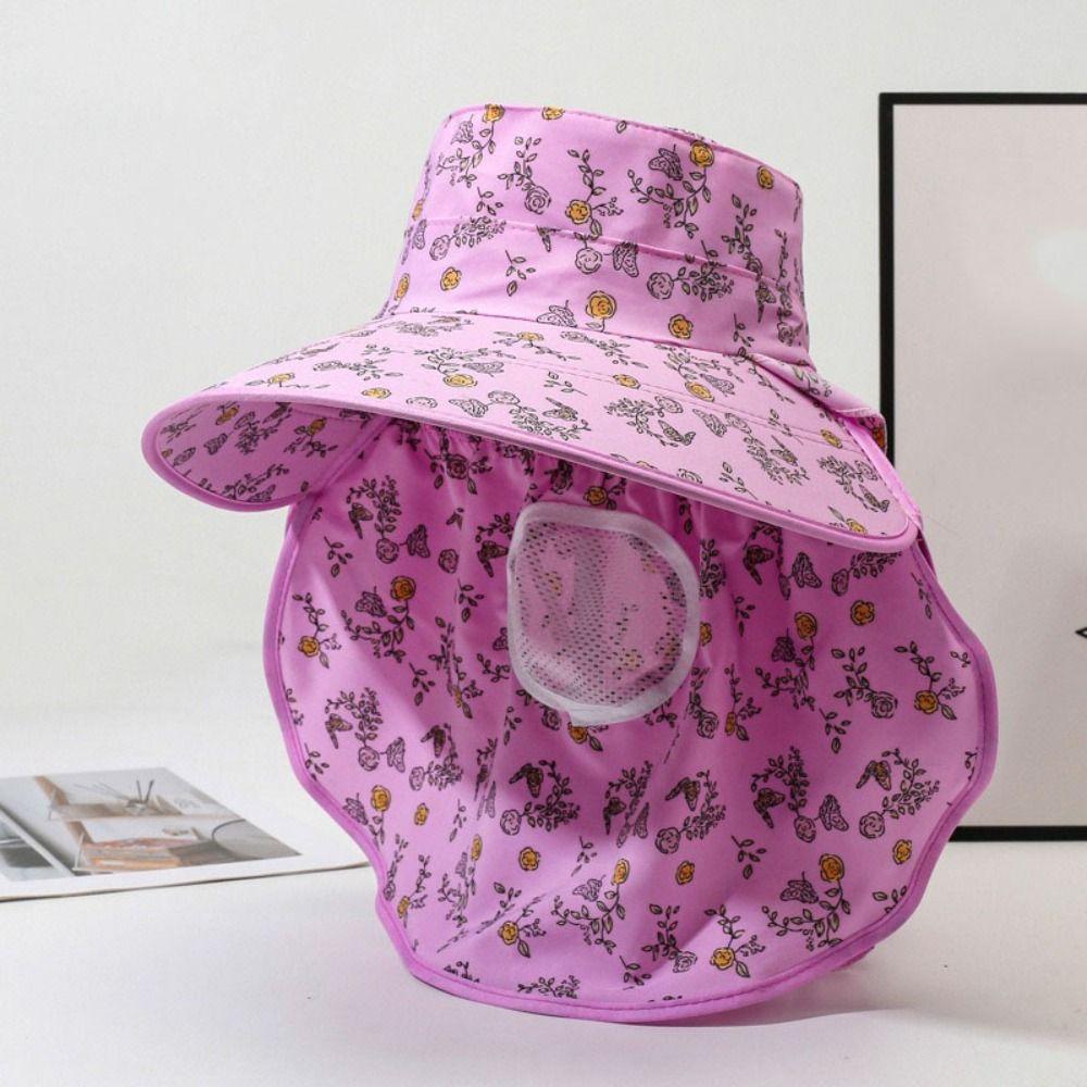 Floral Picking Tea Hat With Mask Neck Protection Hat Retro Sunshade Shawl Cap  Travel