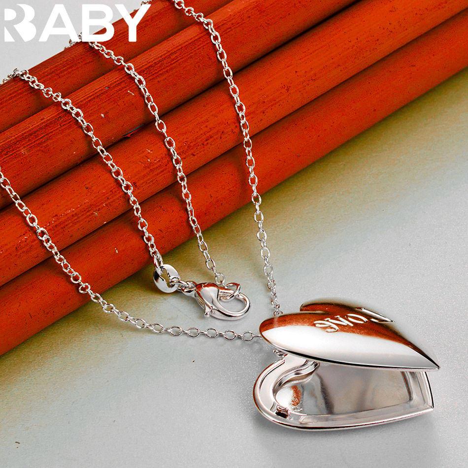 URBABY 40-75cm 925 Sterling Silber Graviertes Herz Anhänger Halskette Charm Trend Geburtstagsgeschenk Mode Party Feiner Schmuck 4
