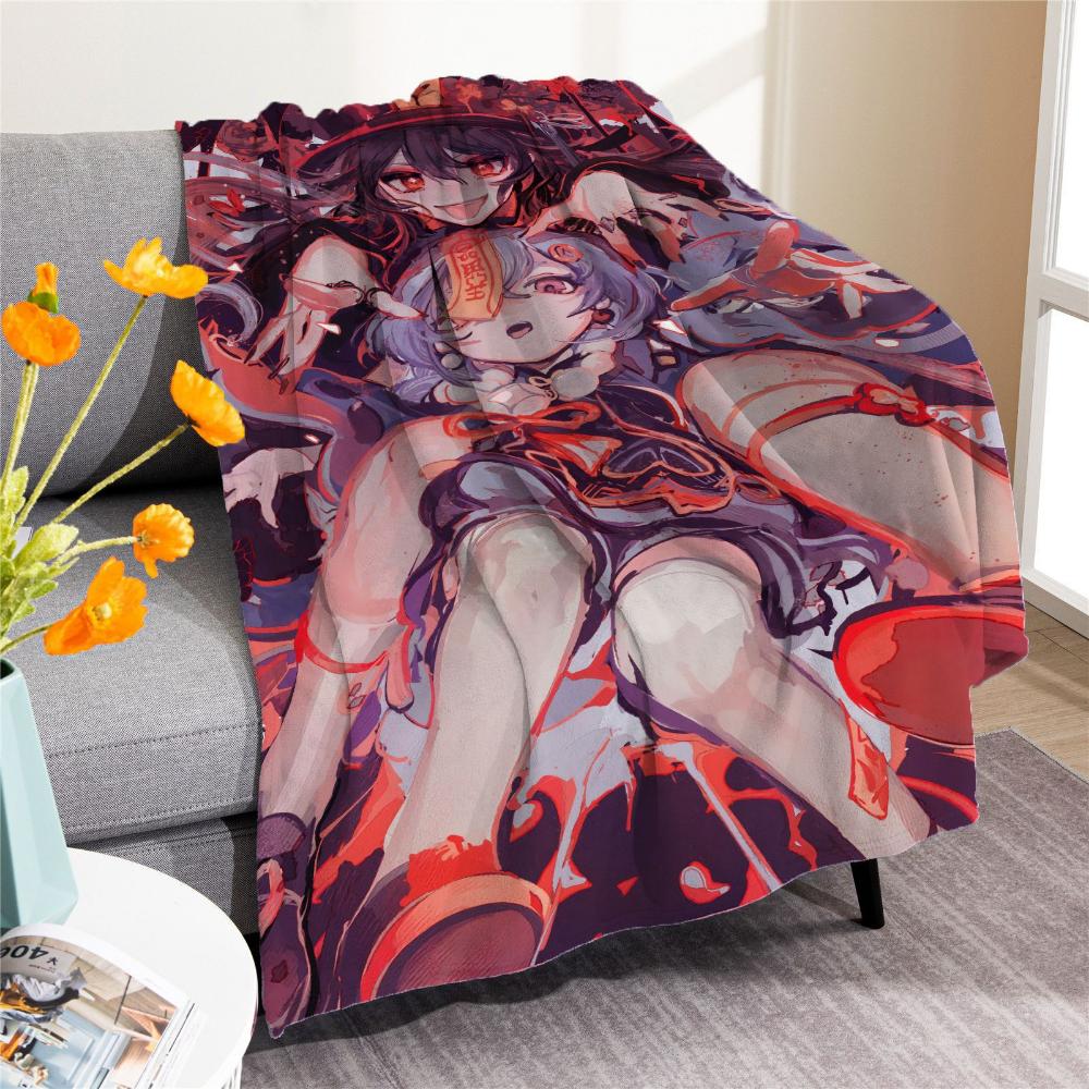 Cartoon Air Conditioning Blanket Genshin Impact Blanket Carved Fine Flannel Animation Dormitory Nap Blanket