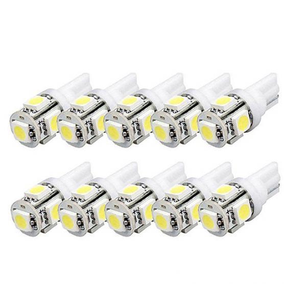 10Pcs W5W 2825 T10 Wedge 5-SMD 5050 Xenon White Light LED Bulbs Car Auto Lights
