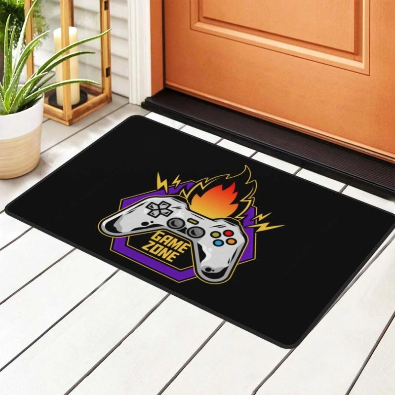 Gamer Zone Doormats Controller Design Neon God Mode Text Gaming Theme Mats for Game Room Entry Decor