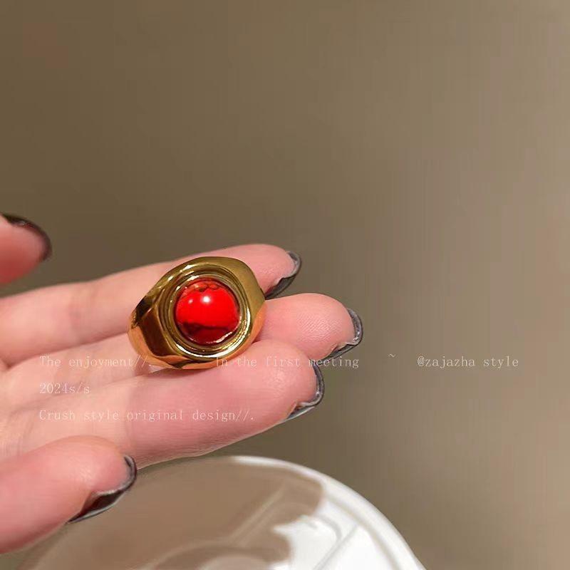 Ma Jin Caixin Retro Red Ring Collection Light Luxury Fashion Versatile Daily Stacking Open Ring