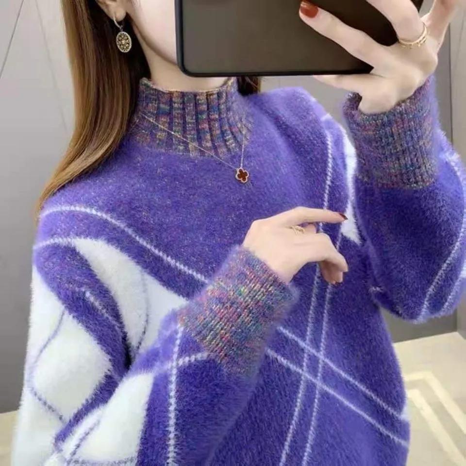 Women's Winter Long-Sleeve Oversized Knit Cardigan with Elegant Striped Design