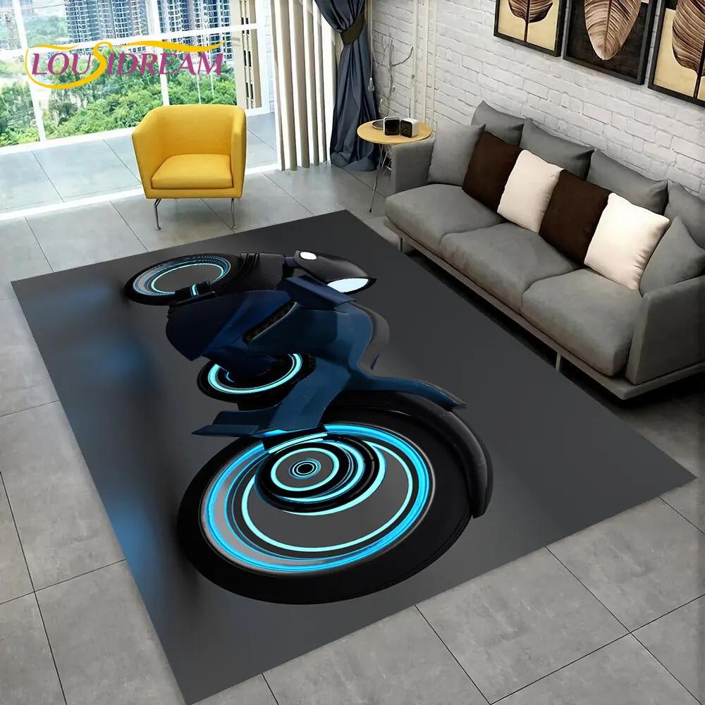 3D Cyberpunk Concept Motorcycle Cartoon Area Rug,Carpet for Living Room Bedroom Sofa Doormat Decoration,kids Non-slip Floor Mat