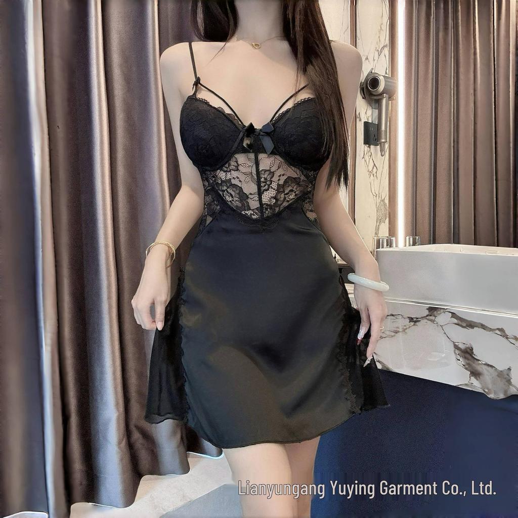 Women's Sexy Lace Nightgown & Robe Set with Spaghetti Straps and Bra Pads