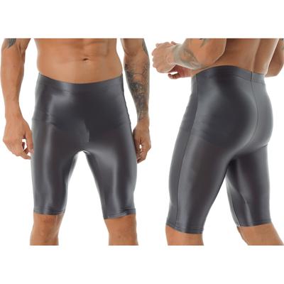 Erkek Yüksek Bel Parlak Spor Tayt Spandex Biker Şort Parlak Egzersiz Sıkıştırma Pantolon
