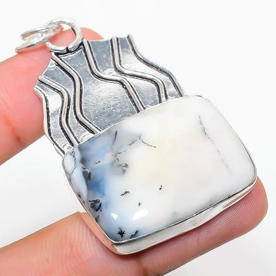 Natural Dendrite Opal Gemstone 925 Sterling Silver Gift Pendant 2.32" L6w27