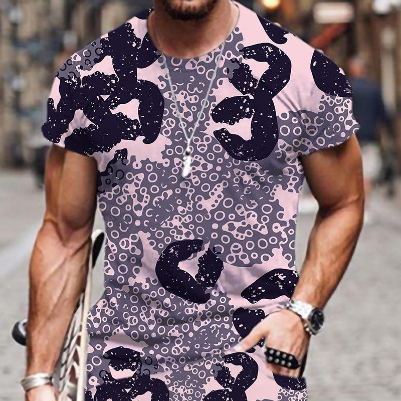 Summer Fashion Men's Abstract Art Graffiti 3D Printed T-shirt Comfortable Soft Breathable Loose Large Casual Sports Versatile Short Sleeve T-shirt