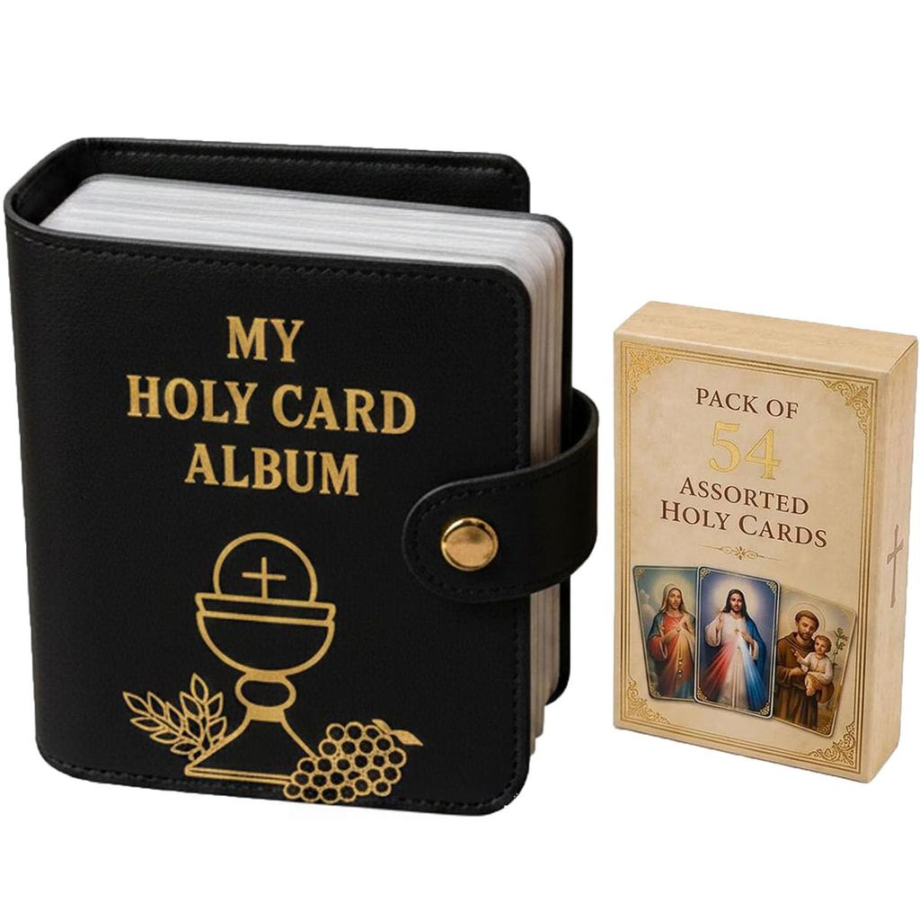 Holy Card Album Faux Leather Pocket Style Prayer Card Holder with Snap Closure Compact Design for Catholic Holy Card Storage and Organization