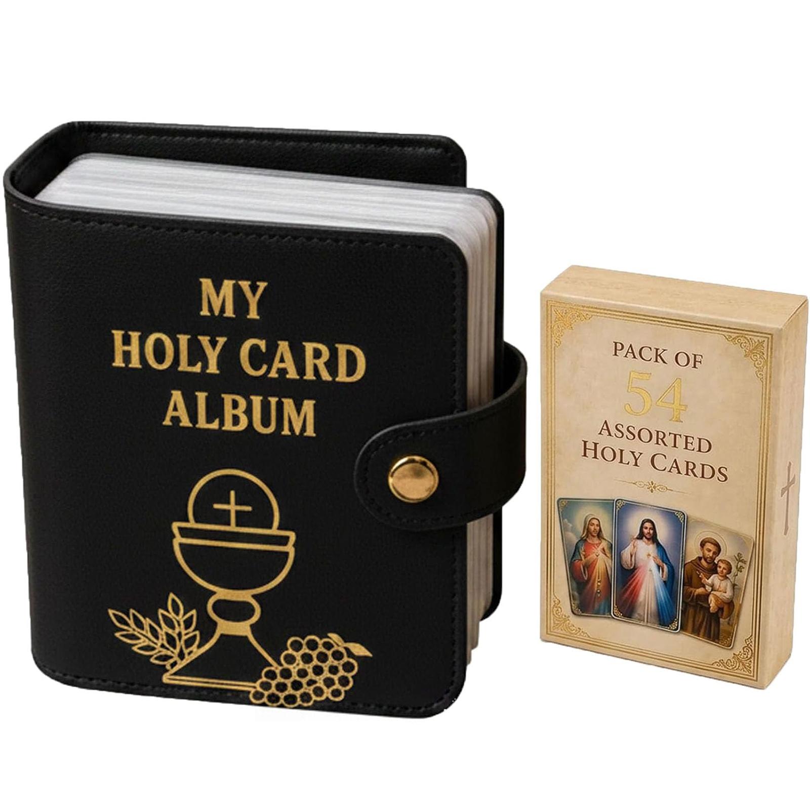 Holy Card Album Faux Leather Pocket Style Prayer Card Holder with Snap Closure Compact Design for Catholic Holy Card Storage and Organization One Size