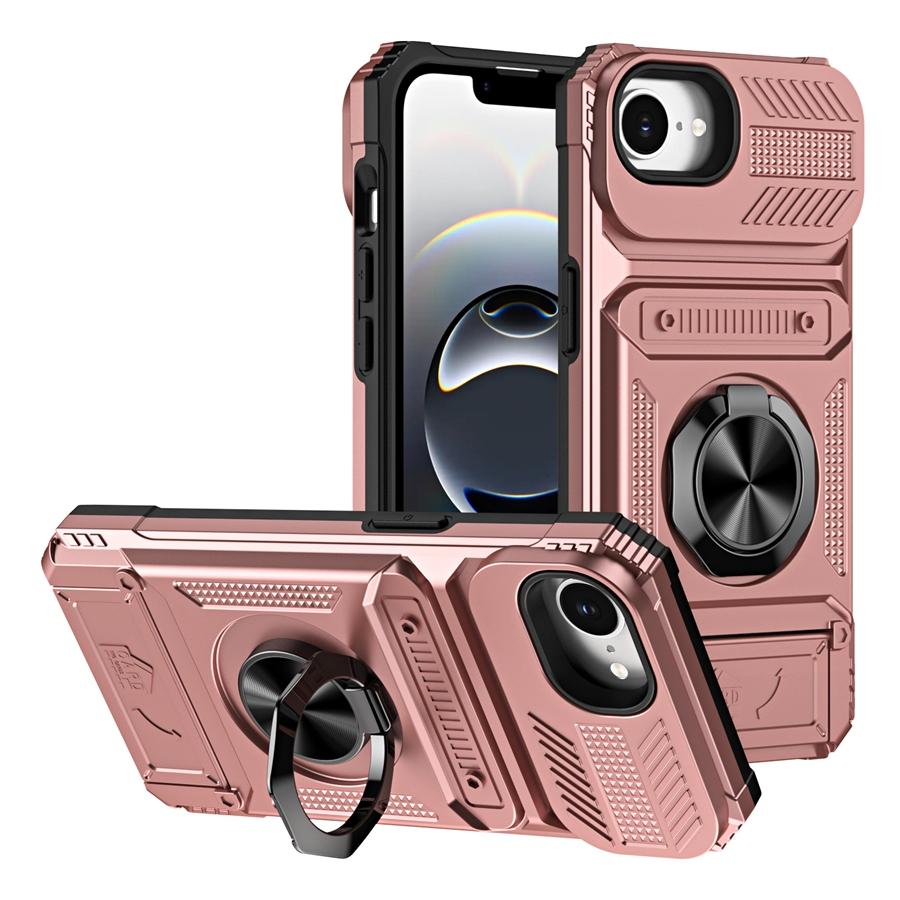 

Ультрапрочный бронированный чехол для телефона с 2 слотами для карт и магнитной металлической подставкой-кольцом для iPhone Samsung, противоударный, прочный гибридный чехол, совместимый с автомобильным креплением iPhone 7 Plus/8 Plus розового золота