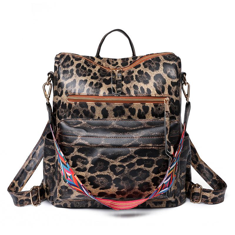 Large-capacity Women's Trendy Leopard Print Backpack Fashionable Women's Bag