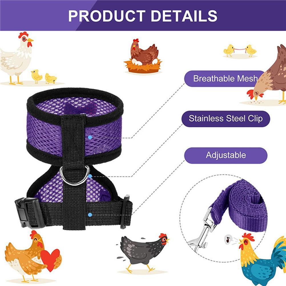 Adjustable Chicken Harness with Leash Breathable Hen Pet Vest with 3.6 Feet Matching Belt Outdoor Training Traction