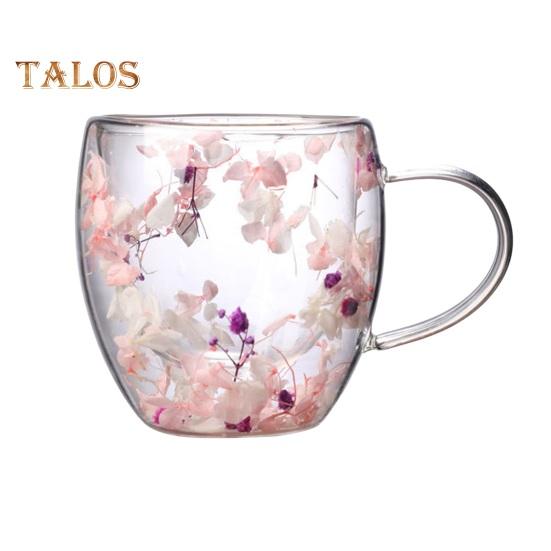 

Стеклянная кружка с двойными стенками и цветочным рисунком, 250 мл/350 мл, прозрачная эстетичная чашка для напитков с изолированной ручкой, украшение из настоящего цветка, двухслойное сохранение тепла 250ml C