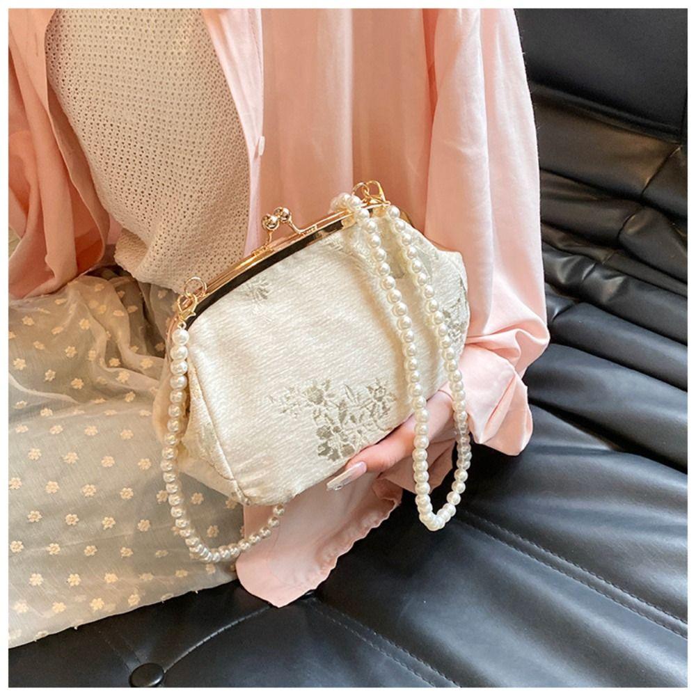 Pearl Chain Hanfu Embroidery Handbag Embroidered Cheongsam Bag Chinese Style Handbag  Wedding