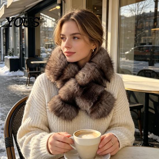 Elegant Cold Weather Accessory Faux Mink Wrap Scarf for Women, Double-Sided Plush Neck Warmer, Commuting Warm Thick Winter Fur Collar, Luxury