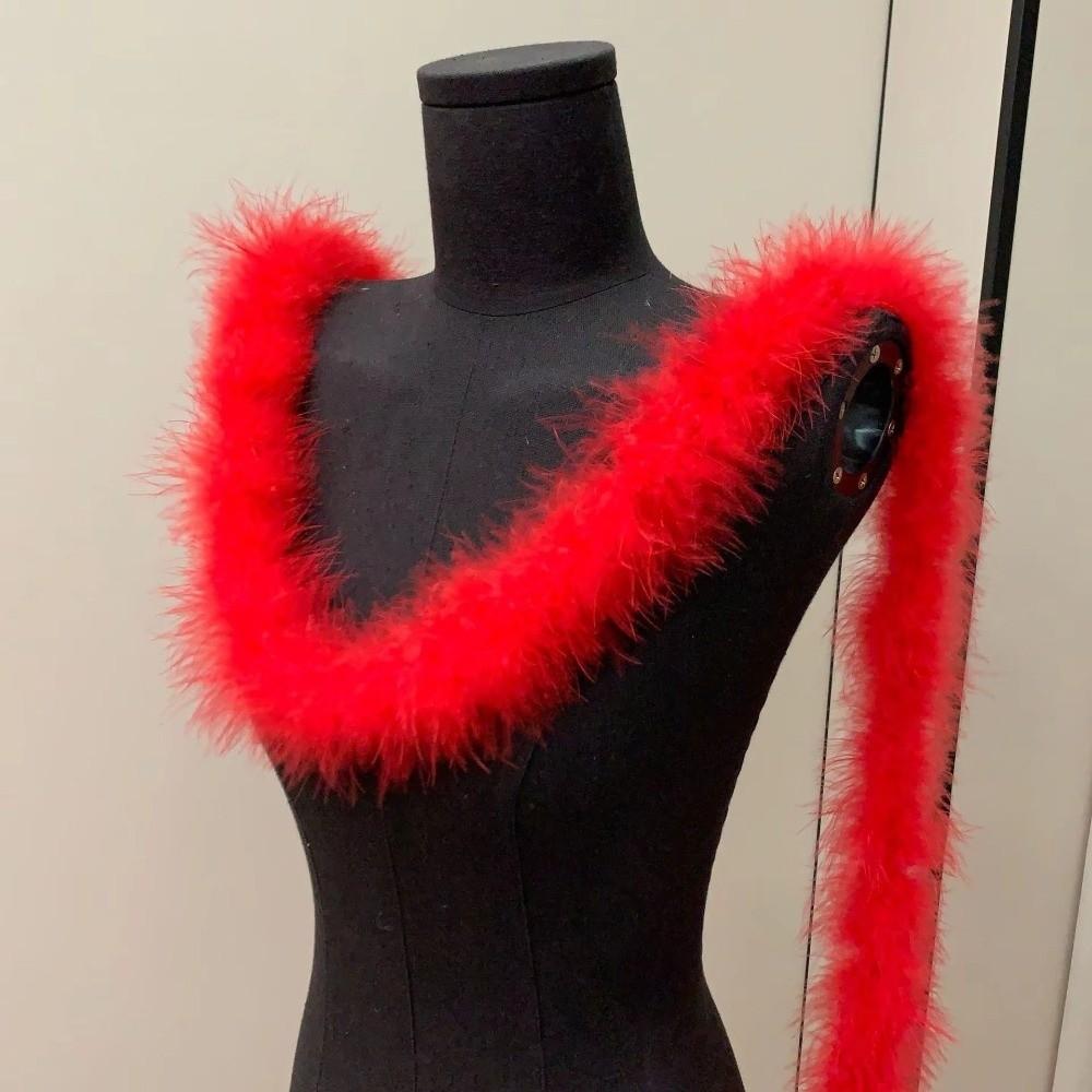

2 Meter Marabou Feather Boa Faux Fur Cuff Strip Fluffy Trim Home Decoration DIY Apparel Sewing Artificial Fur Stripe Decoration червоний