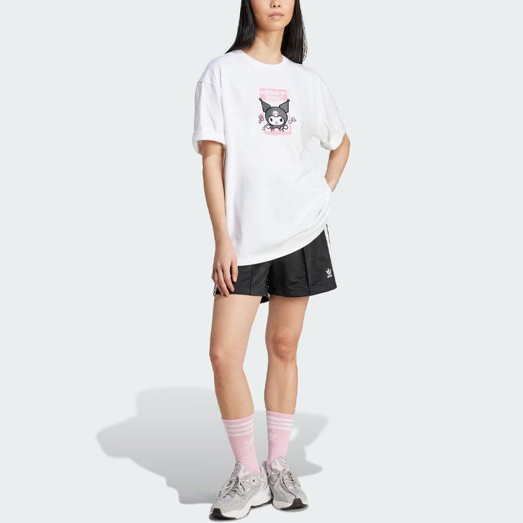 adidas Originals X Hello Kitty Kuromi Cartoon Print Loose-Fit Kurzarm-T-Shirt Damen Tops Weiß JG8056