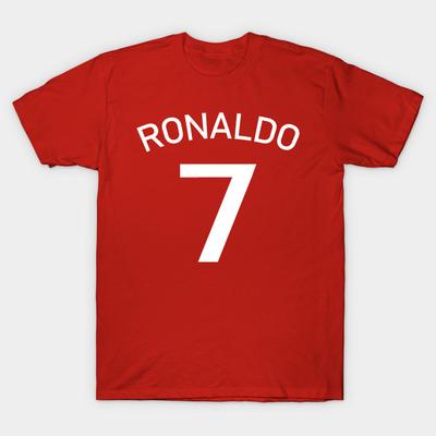 Men Black Print T-shirt Ronaldo No-Cut Transfer Paper Print Cotton Tshirt