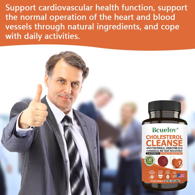 Bcuelov Cholesterol Cleanse Supplement, Red Yeast Rice, Phytosterols, CoQ10 Niacin, 120 Capsules