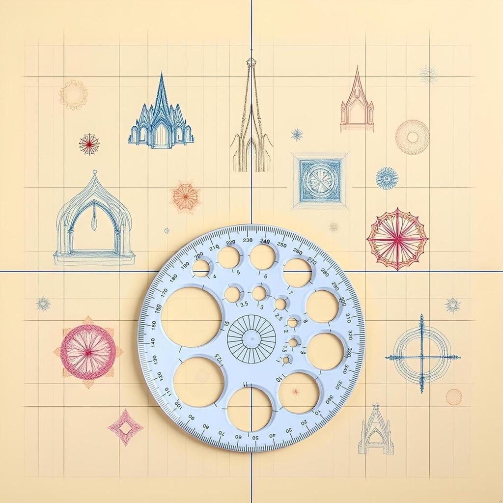 White Round Protractor 360 Degree, Plastic Full Circle Template, 16 Sizes Drawing Tool, Technical Drawing