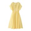 Summer New Product Women's Clothes Cotton Blend V Neck Short Sleeve Pleated Trim Midi Skirt Dress 2965260 2965278