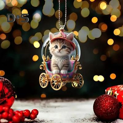 Kitten Car Pendant Hanging Ornament Acrylic Rearview Mirror Decor Cute Cat Bag Charm Car Interior Accessories