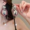 Exaggerated oval pearl fringed earrings fashion high-end temperament earrings light luxury atmospheric earrings women