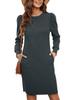 European & American Fashion Knitted Puff Sleeve Dress - Women's Autumn/Winter Casual Loose Fit with Pockets