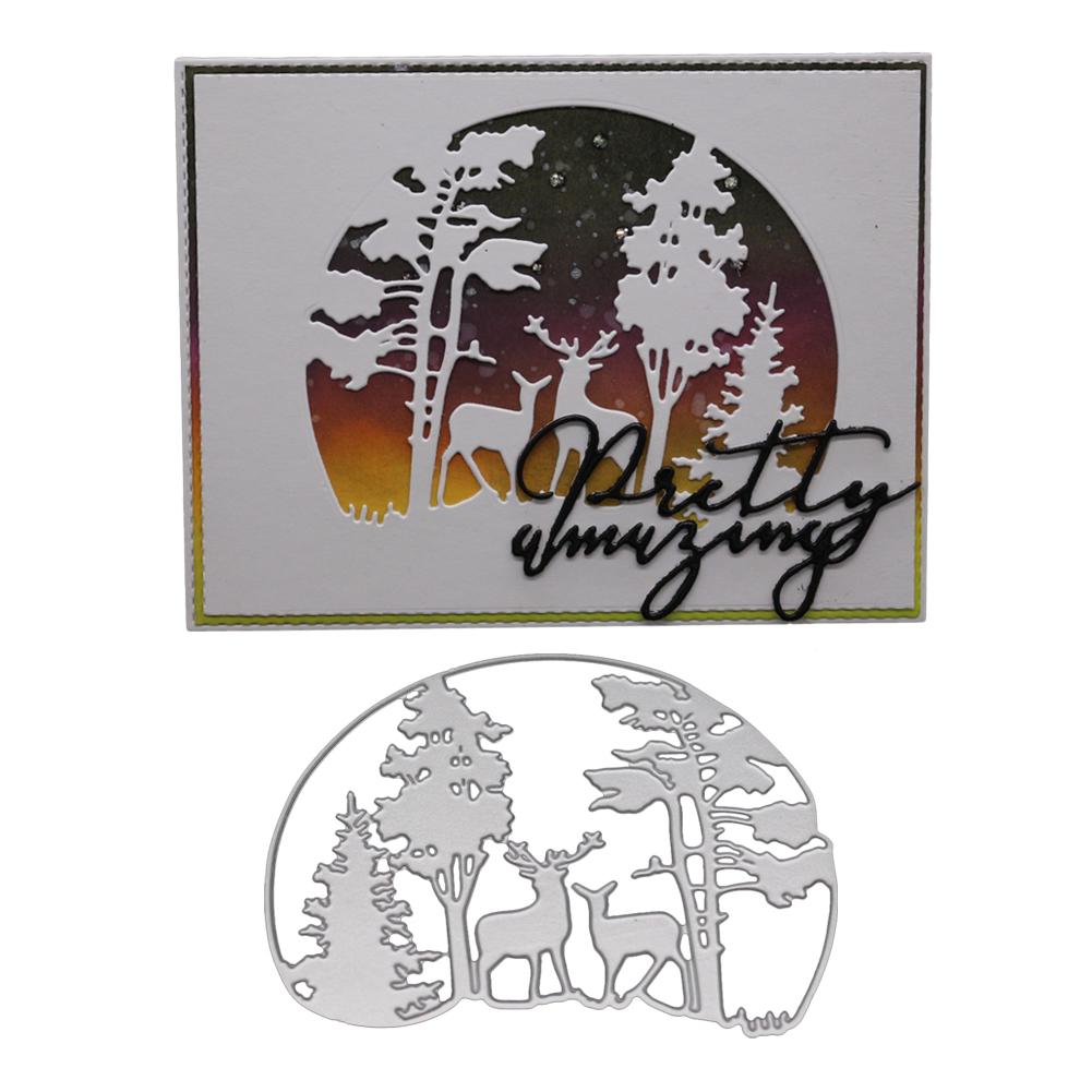 Half Circular Frame Forest Deer Frame Metal Silvery Stencil Embossing Cutting Dies For Diy Scrapbooking Paper Album Cards Making