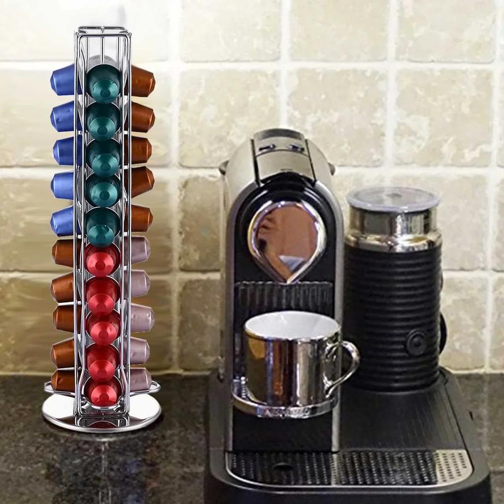 40-Capsule Coffee Pod Holder 360° Rotating Tower Stand for Nespresso Capsules Storage Dispensing Kitchen Organizer