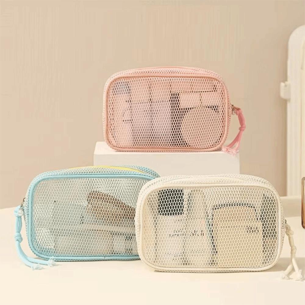 Breathable Mesh Portable Toiletry Pouch Large Capacity Coin Purse Wash Bags Toiletries Storage