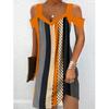 QICED Fashion Summer Spring V-Neck Short Sleeve  Casual Dresses