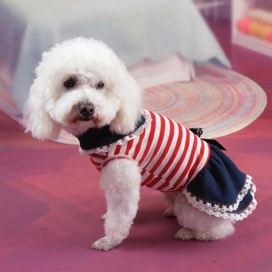 Pet Dress Stripe Pattern Bow Tie Thin Windproof Comfortable Pleated Edge Adorable Summer
