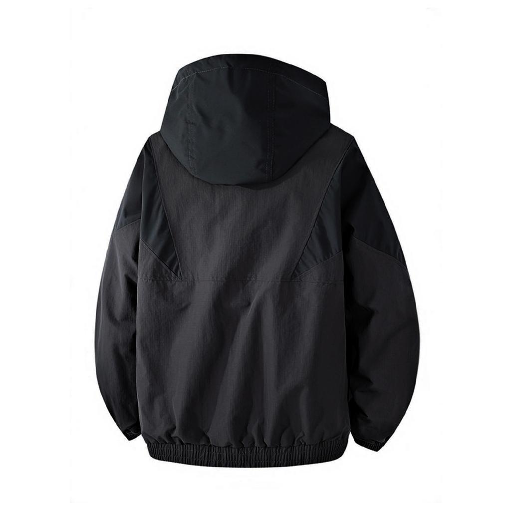 Men's Casual Workwear Hooded Jacket, Color-blocked Zipper Pocket Coat, Waterproof And Windproof Down Jacket