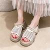 Thick Bottom Pearl Woven Super Fire Cool Slippers Women's Summer Wear Fashion 2025 New Seaside Beach One-word Drag