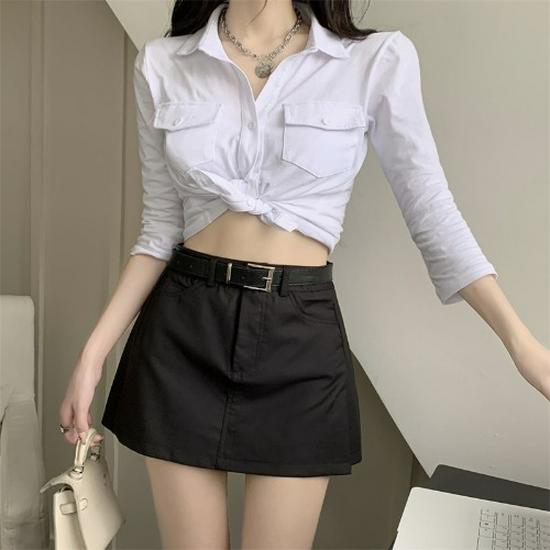 Spicy Girl Academy Style High Waist Gray A-line Mini Skirt - Summer 2025 Collection