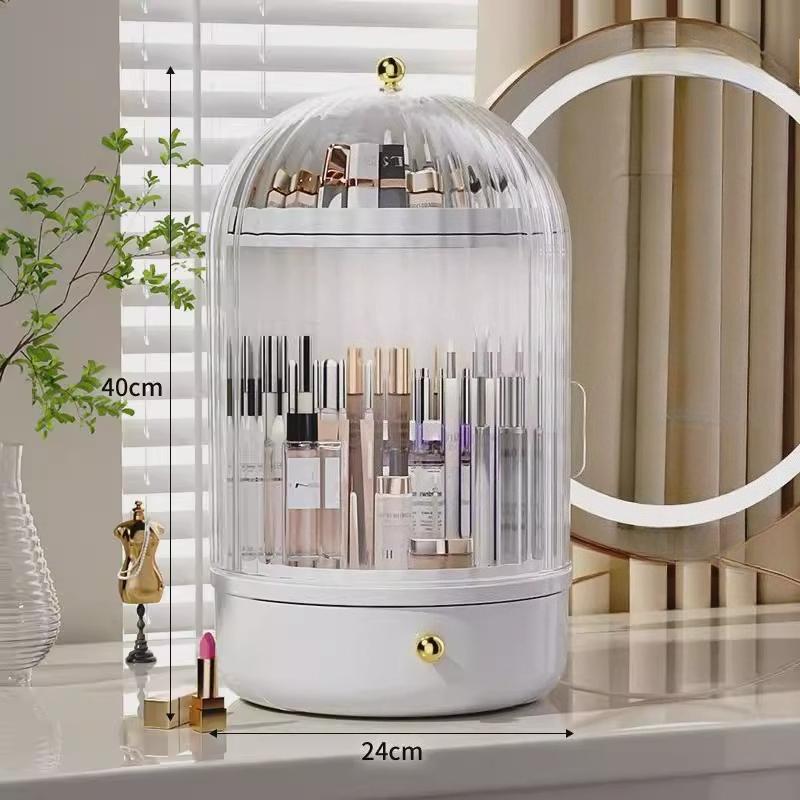 

Light Luxury Transparent Cosmetic Organizer with Drawer Lids Rotating Storage Box Table Makeup Brush Lipstick Storage Rack Shelf прозрачный