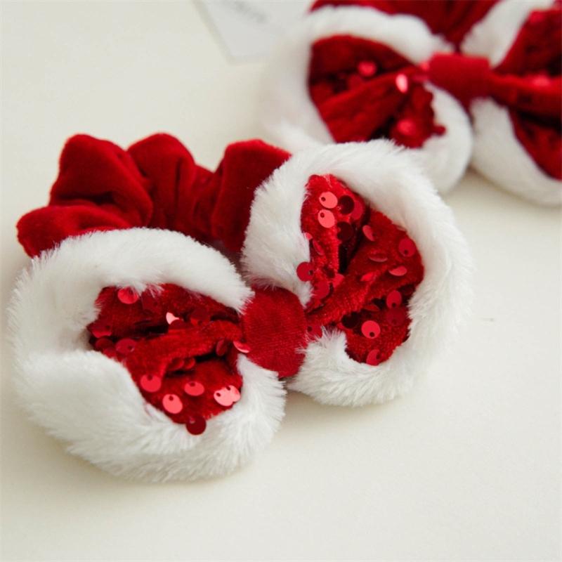 Christmas Scrunchies Velvets Bows Festive Hair Accessories Sparkling Sequins Hair Ties Rabbit Ears Shapes Hairbands