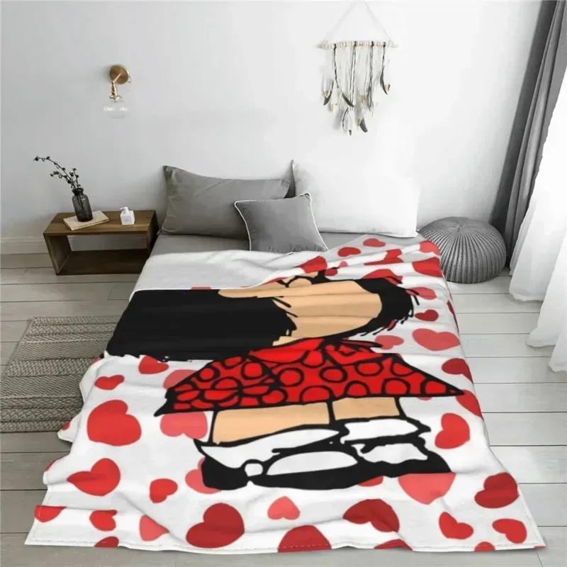 Mafalda Anime-Decke, kariert, Flanell, Winter, multifunktional, warme Überwurfdecken für Bett, Reise, Teppichstück