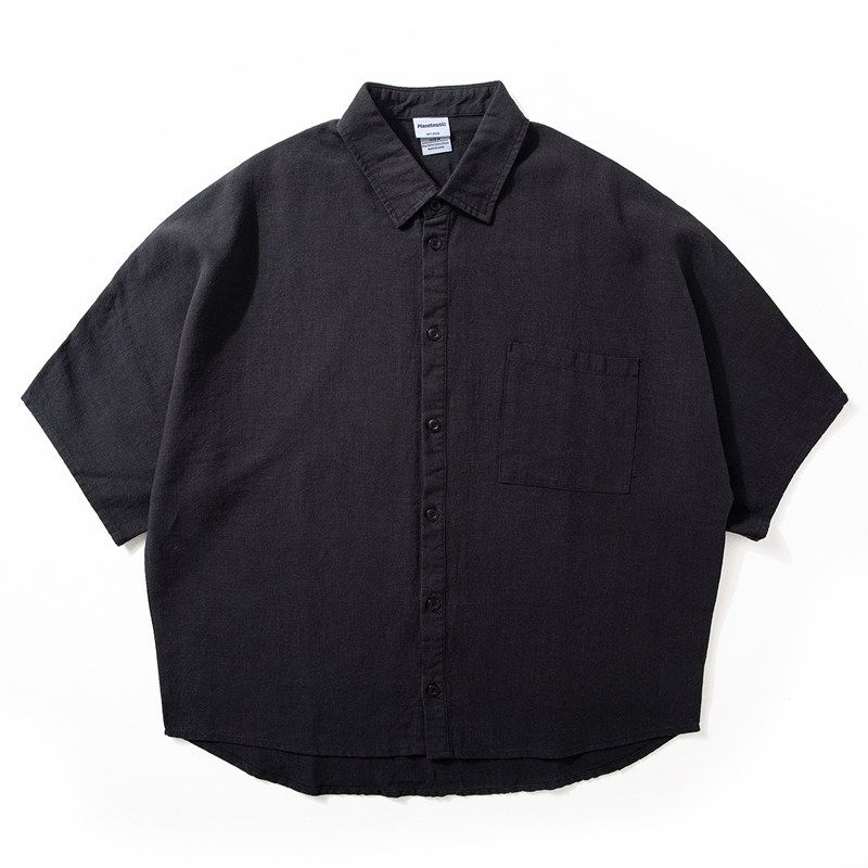 Ramie Shirt Men Short Sleeve Summer Thin Old Money Style Loose Half Sleeve Japanese-Style Retro Straight Smooth Loose Shirt