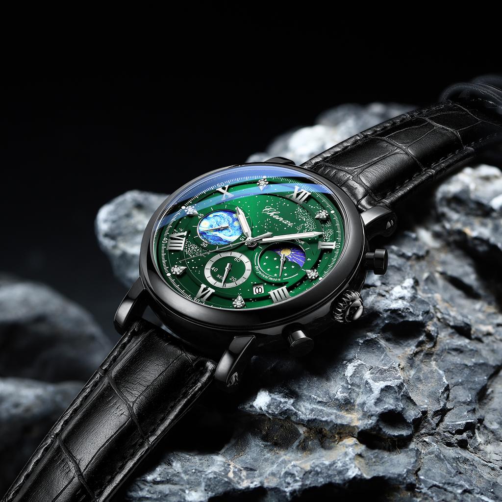 CHENXI 972 Men's Top Brand Moon Phase Quartz Wristwatch Chronograph Waterproof Original Watch for Man Male Luminous Clock
