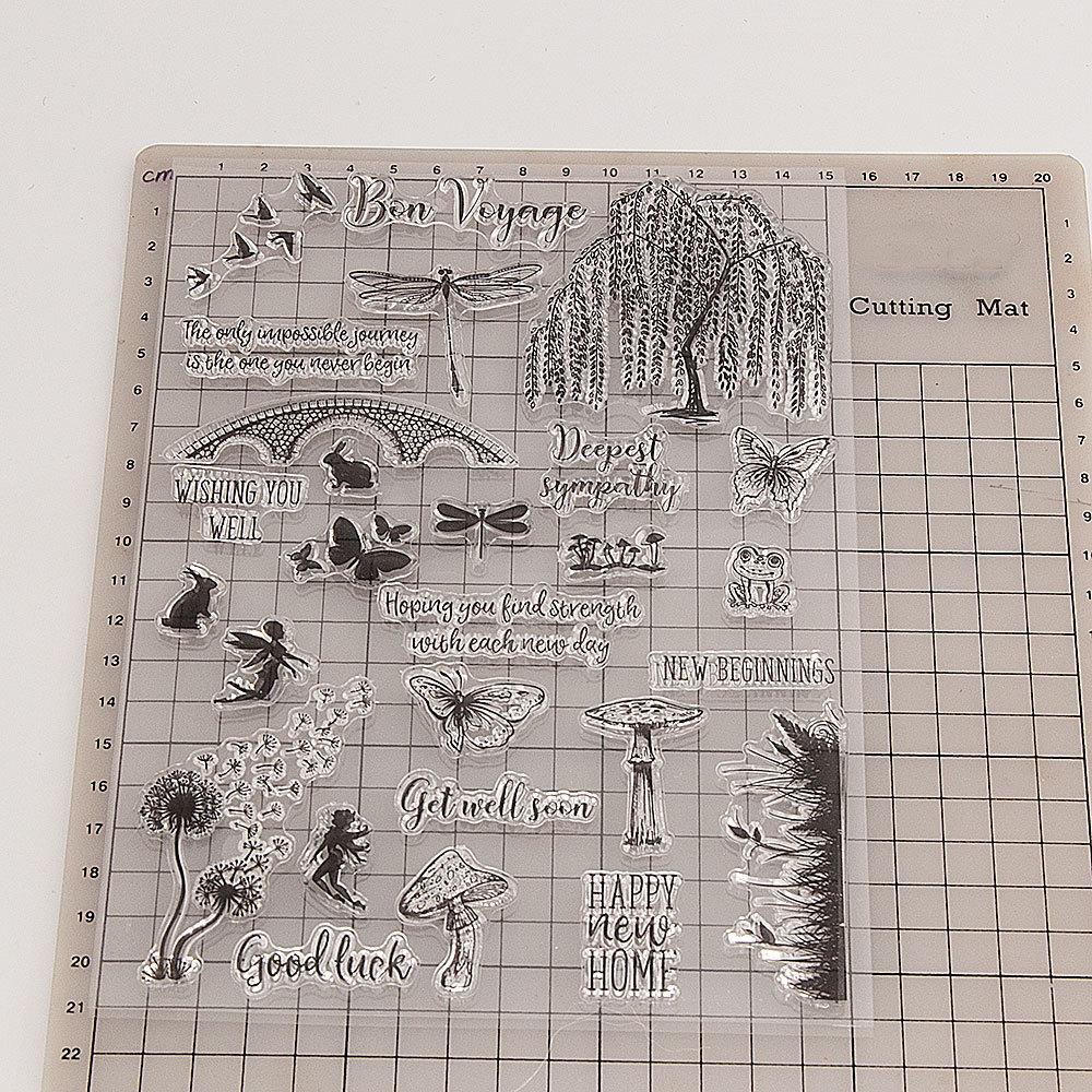 Transparenter Silikonstempel mit Blumenblatt, zum Versiegeln, für DIY-Scrapbooking-Alben, transparente Stempel, Schmetterlingsdame, Rebe