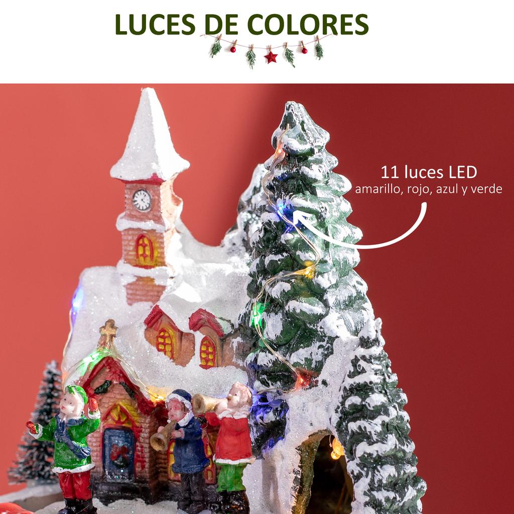 Christmas Village Christmas Scene with LED Lights and Moving Train, Tabletop Christmas Decoration, 20x19.5x20 Cm, Multicolor