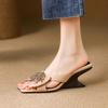 Fashion French Vacation Style High-heeled Slippers for Women Wearing Summer New Rhinestone Bow Wedge Sandals Sandalias De Mujer