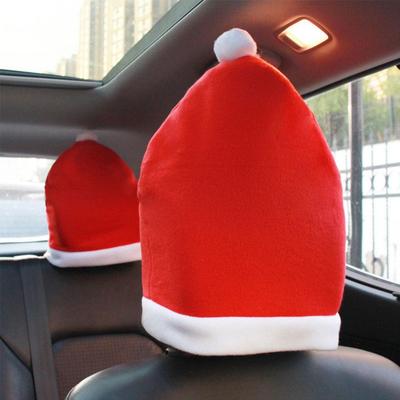 2PCS Christmas Car Seat Covers With Santa Hat Design Holiday Interior Decor Auto Headrest Foam Protectors Set White Red Mem J5P6