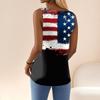Women's Fashion Casual Loose Sleeveless Buttoned V-Neck Independence Day Printed T-Shirt Top